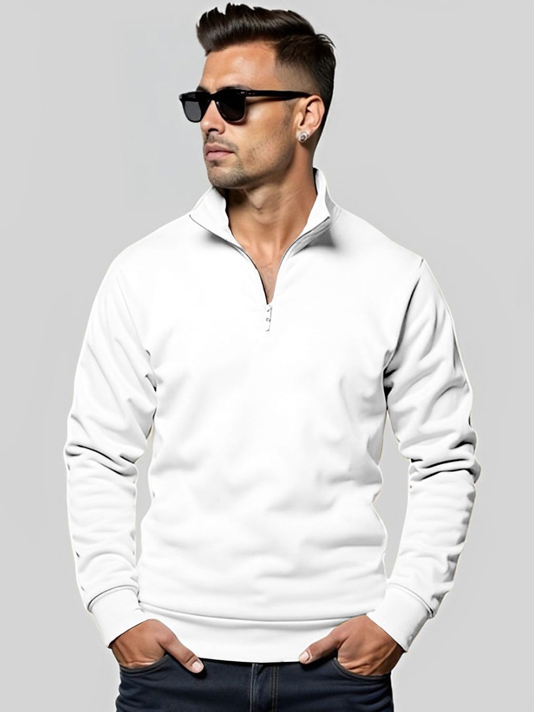 

AUSK Men Turtle Neck Zipper Full Sleeve Sweatshirt, White