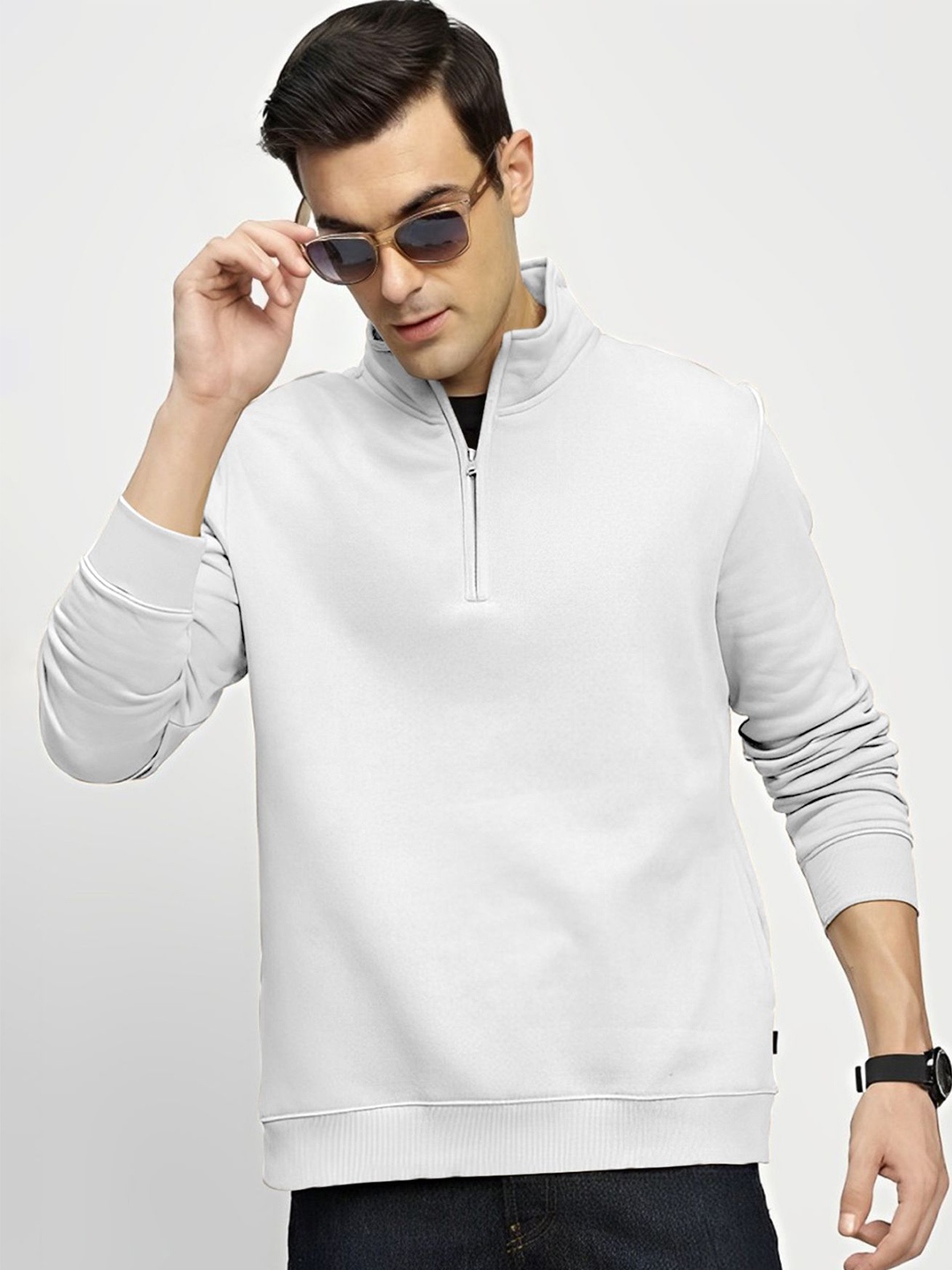 

AUSK Men Mock Collar Pullover Sweatshirt, White