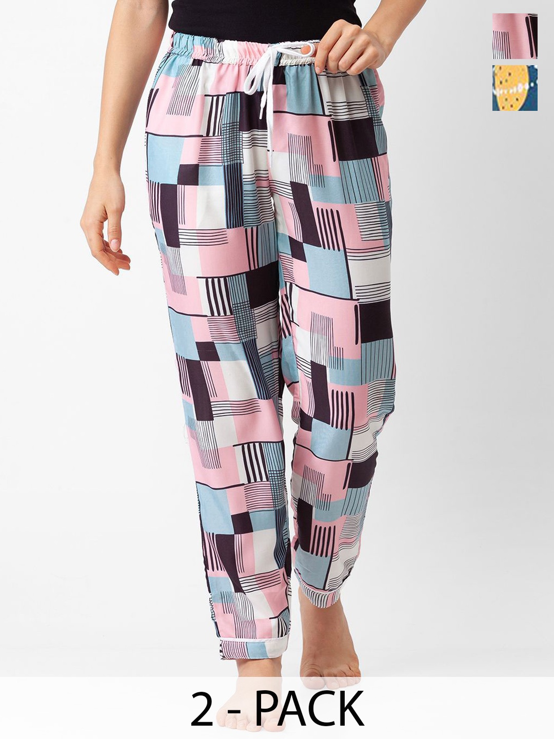

NOIRA Women Pack Of 2 Printed Mid-Rise Lounge Pants, Teal