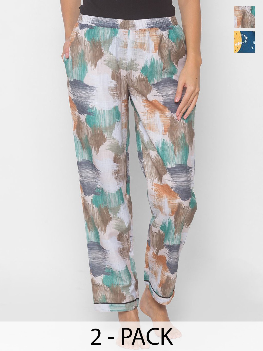 

NOIRA Women Pack Of 2 Floral Printed Straight Lounge Pants, Grey
