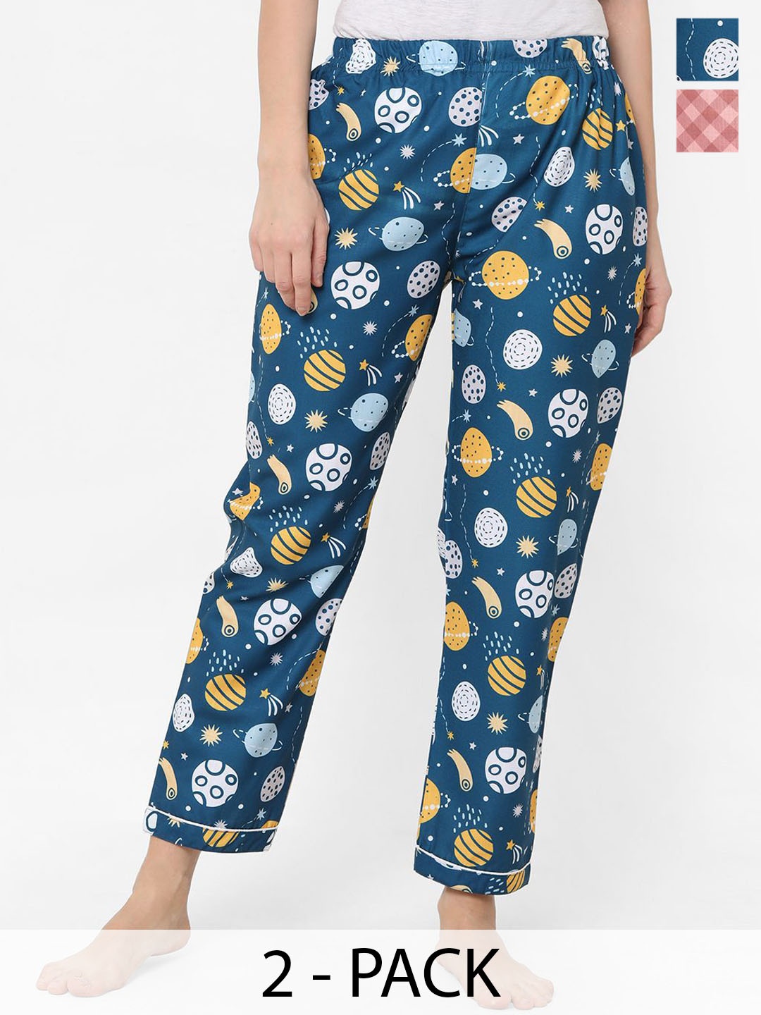 

NOIRA Women Pack Of 2 Printed Lounge Pants, Pink