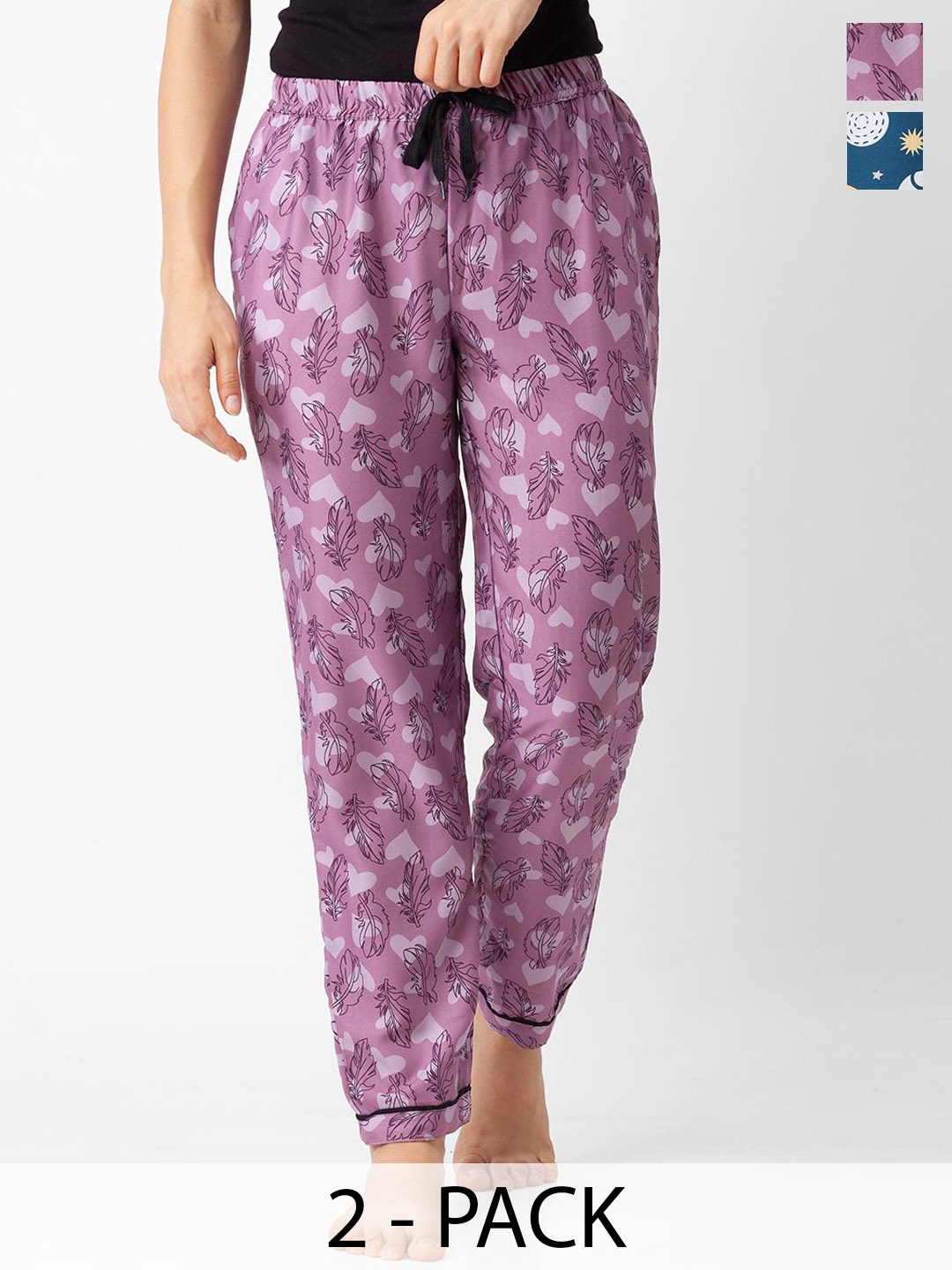 

NOIRA Women Pack of 2 Printed Lounge Pants, Purple