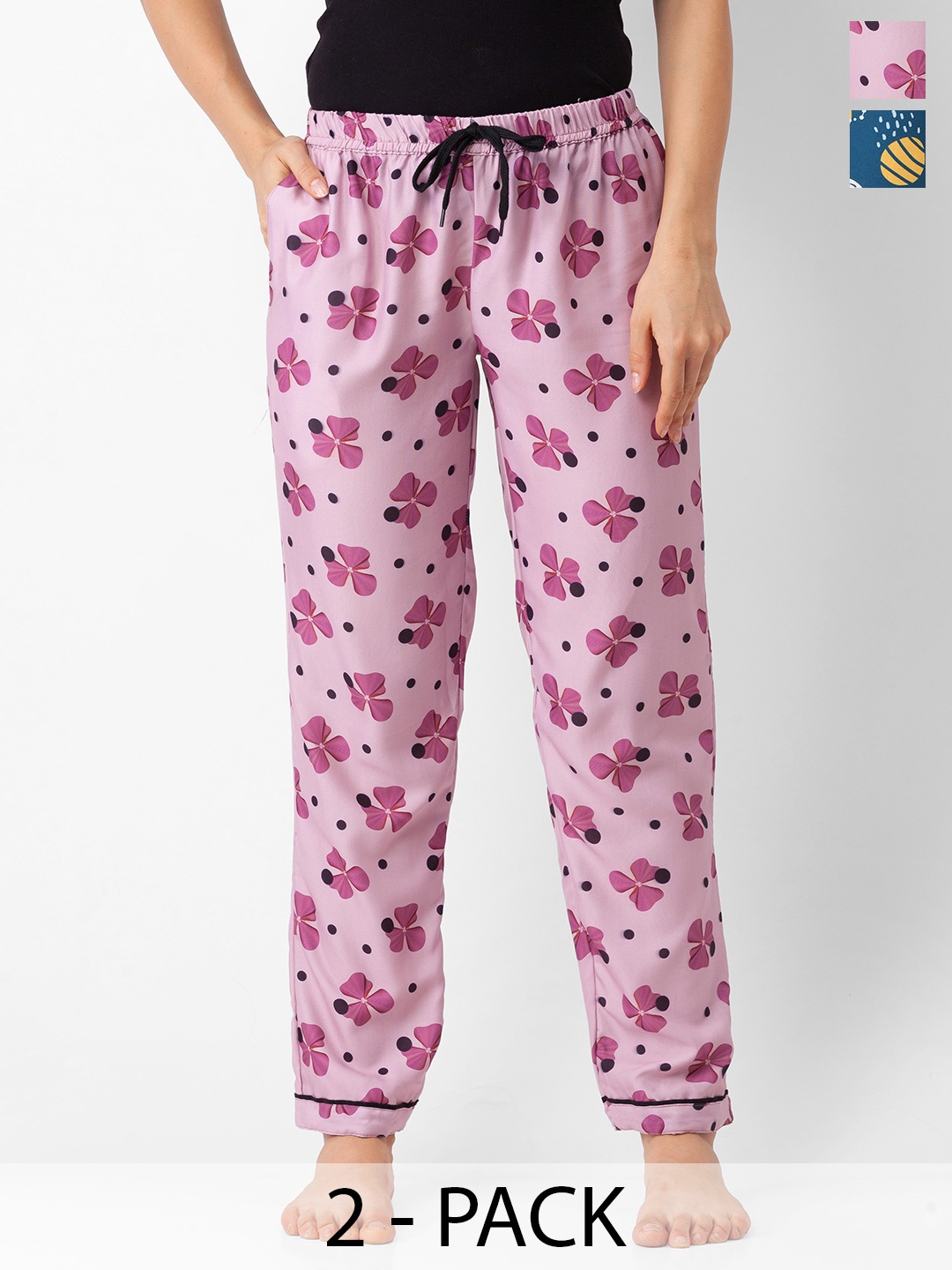 

NOIRA Pack of 2 Women Printed Lounge Pants, Pink