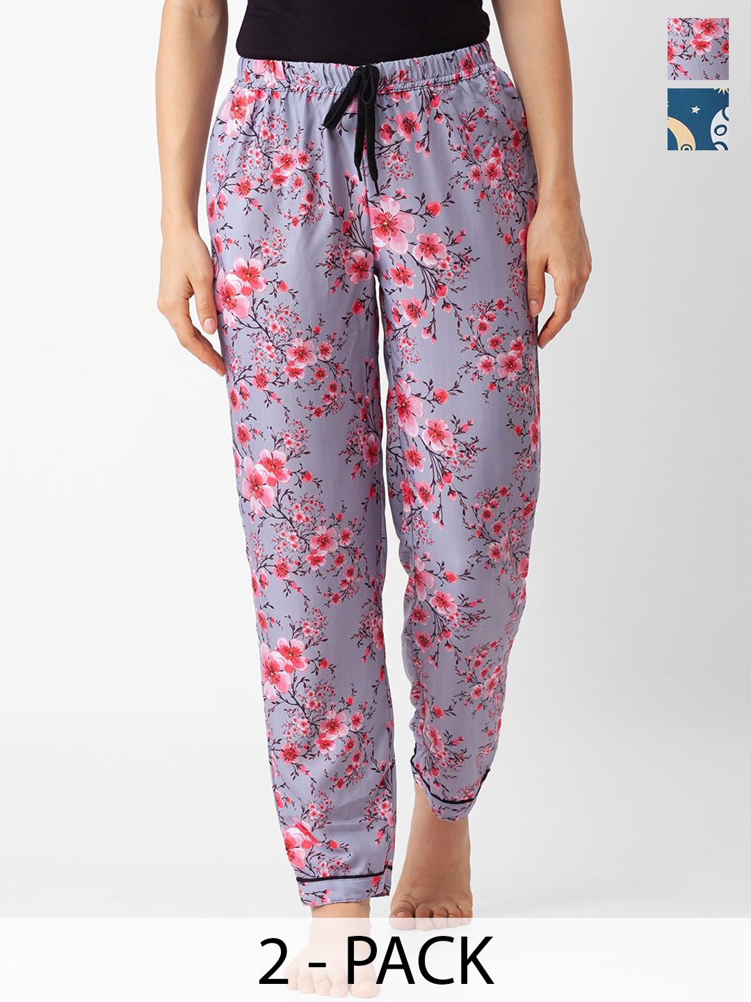 

NOIRA Women Pack Of 2 Floral Printed Straight Lounge Pants, Purple
