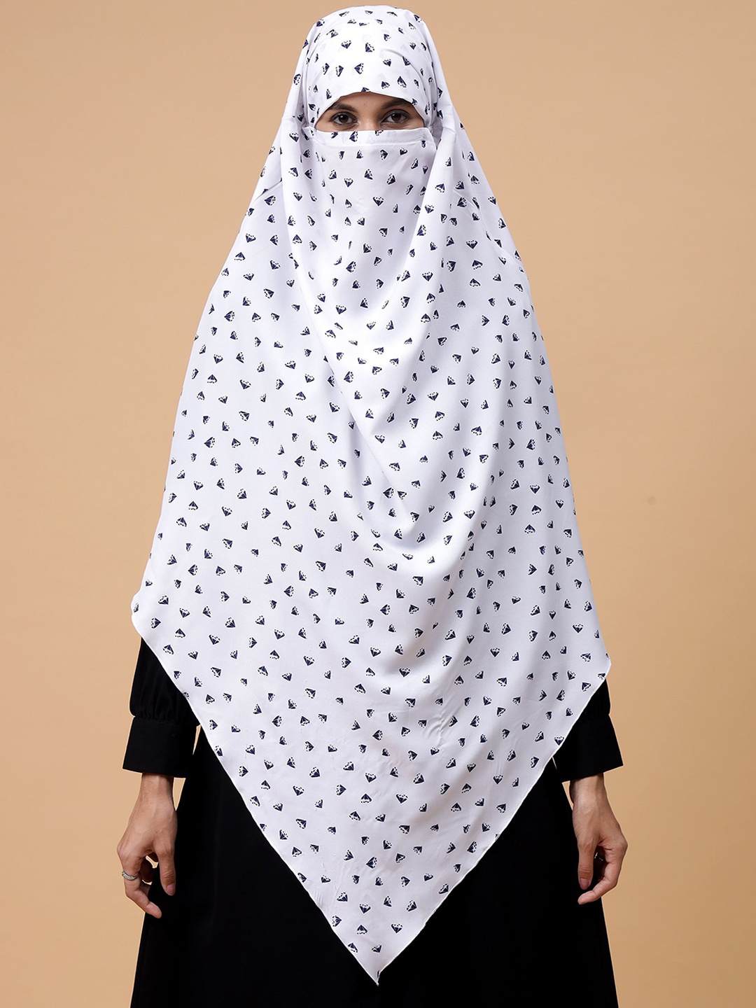 

NABIA Women Printed Single Layer Khimar Burqa Naqab, White