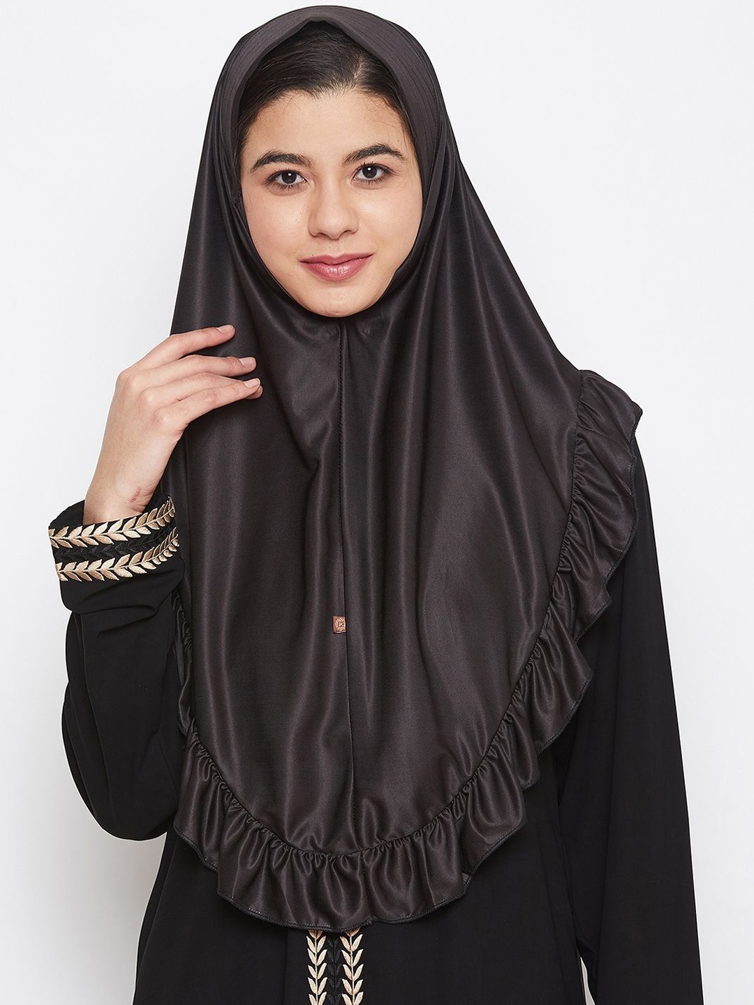 

NABIA Women Solid Frills Khimar Burqa Hijab, Black