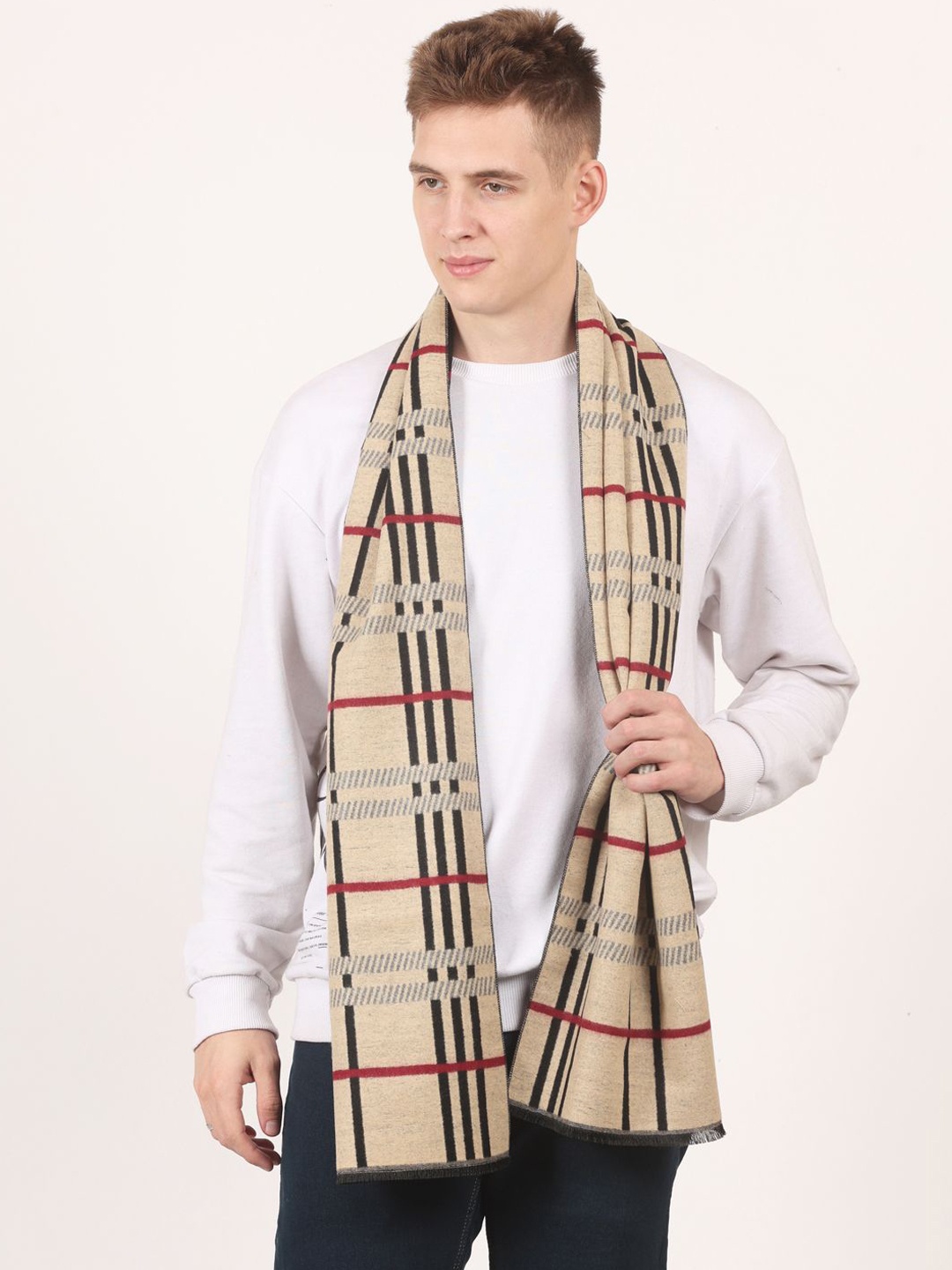 

Calvadoss Men Checked Mufflers, Beige