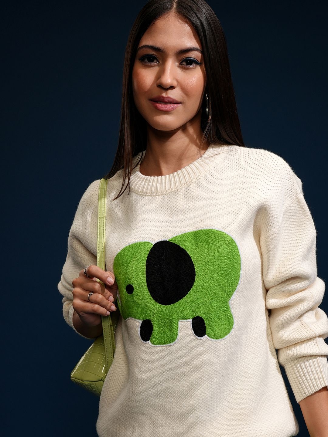 

ESPYR By Tokyo Talkies Women Embellished Round Neck Sweater, Off white