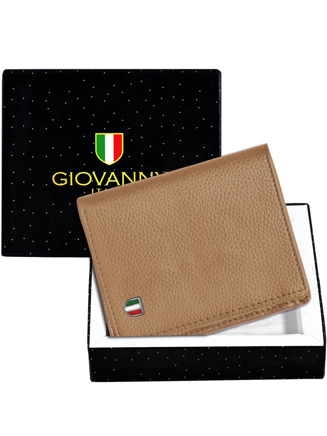 

GIOVANNY Men Leather Two Fold Wallet, Beige