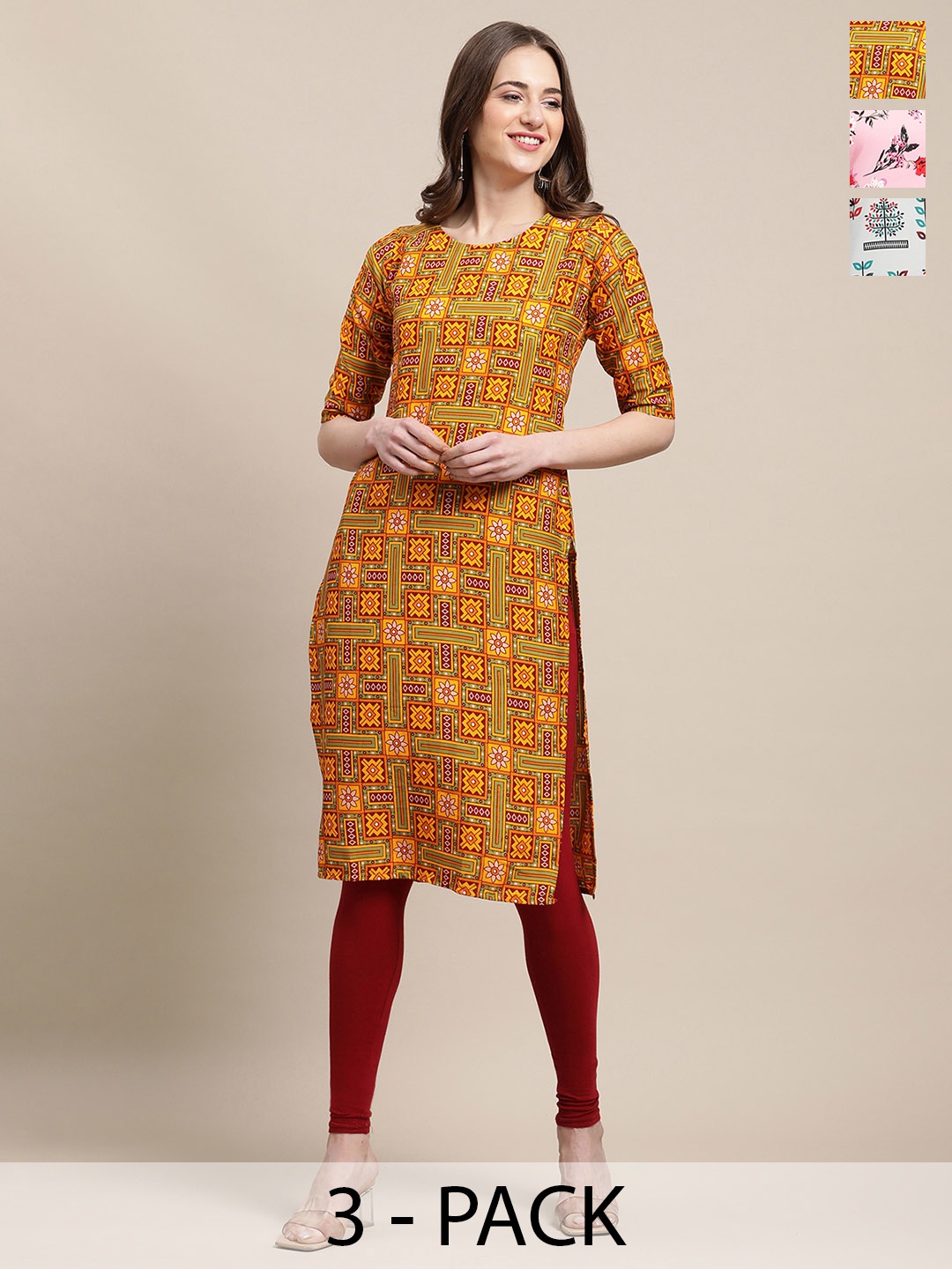 

7Threads Women Ethnic Motifs Printed Sequinned Floral Crepe Kurta, Multi