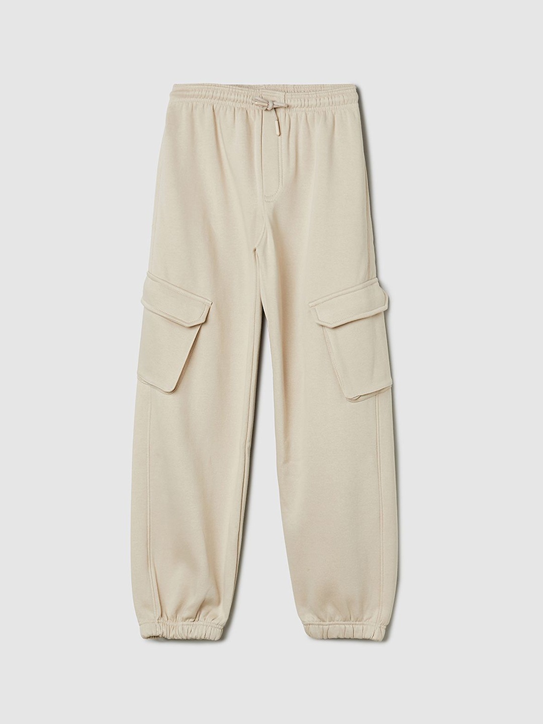 

max Girls Pure Cotton Mid-Rise Joggers, Beige