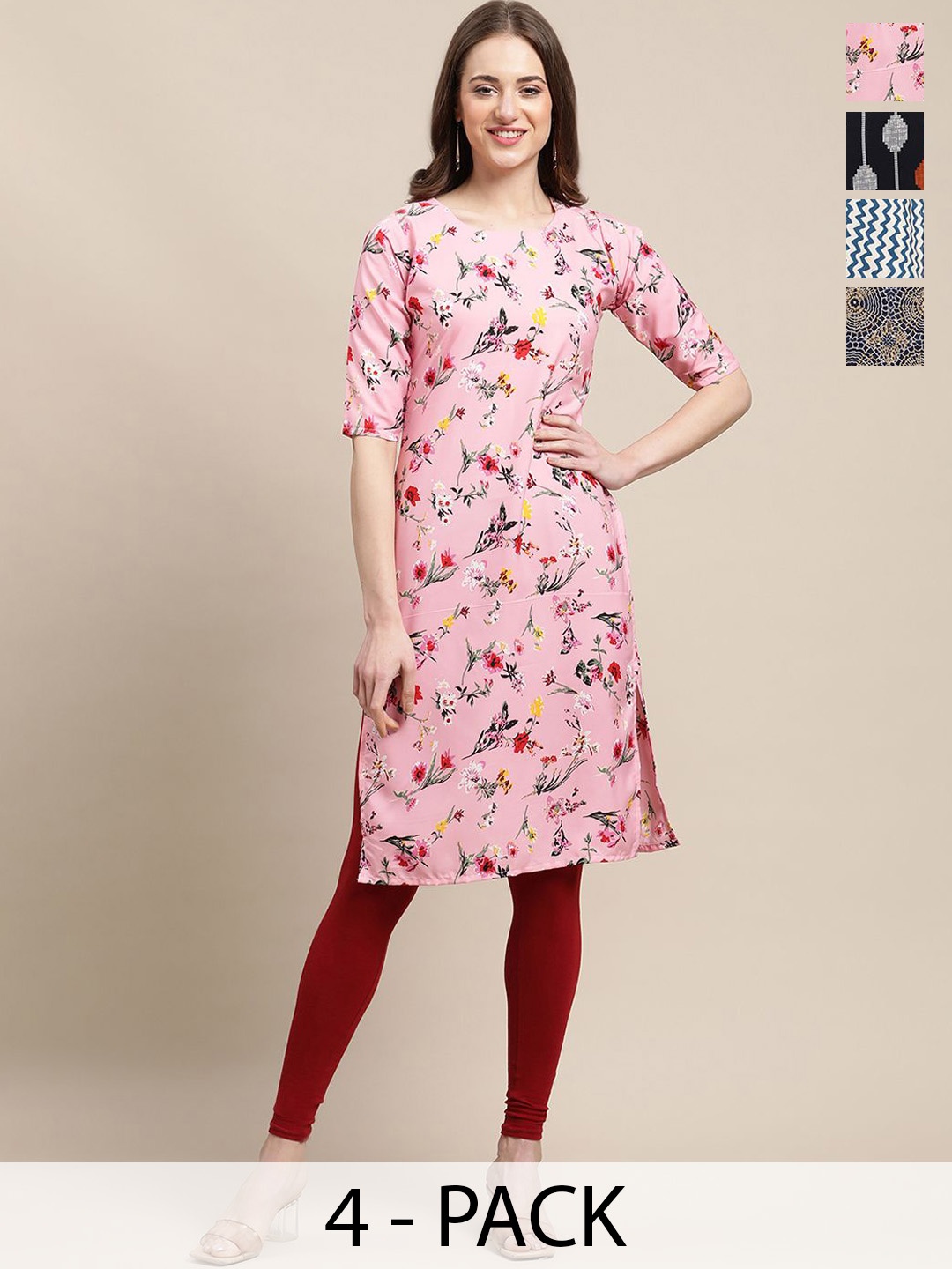

7Threads Women Ethnic Motifs Printed Thread Work Floral Crepe Kurta, Multi