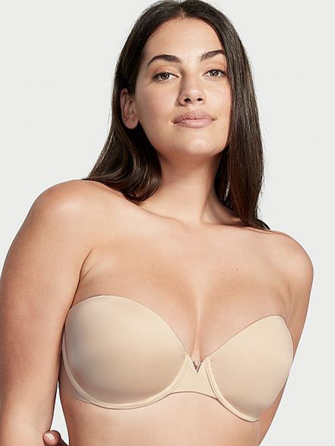 

Victoria's Secret Strapless Medium Coverage Underwired Cut and Sew Lightly Padded Bra, Beige