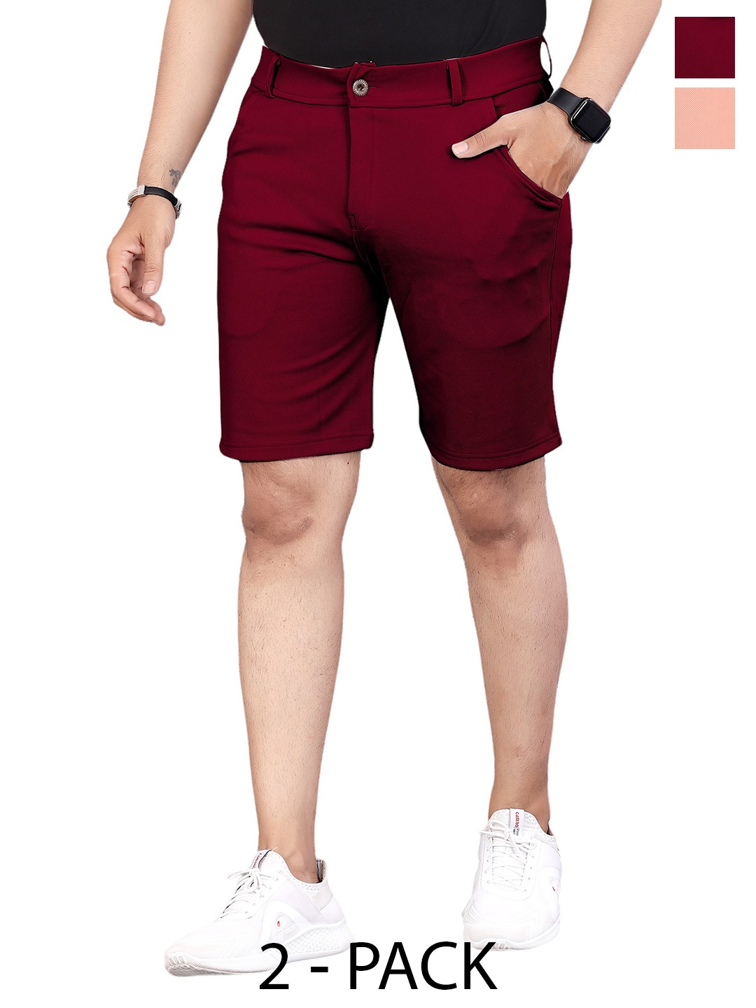 

INDICLUB Men Pack Of 2 Mid-Rise Shorts, Maroon