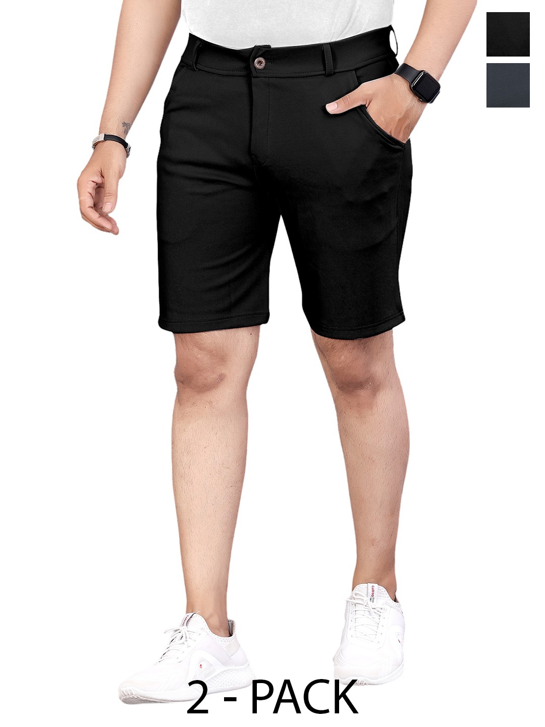 

INDICLUB Men Pack of 2 Mid Rise Running Shorts, Black
