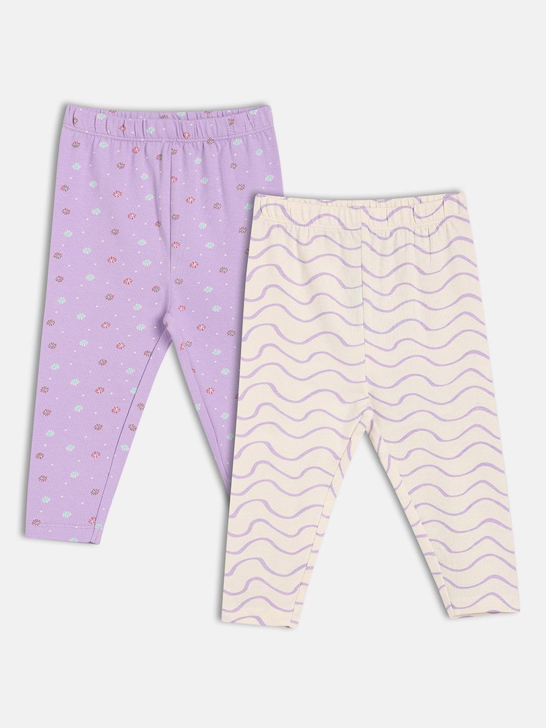 

MINI KLUB Infant Girls Pack Of 2 Printed Ankle Length Leggings, Lavender