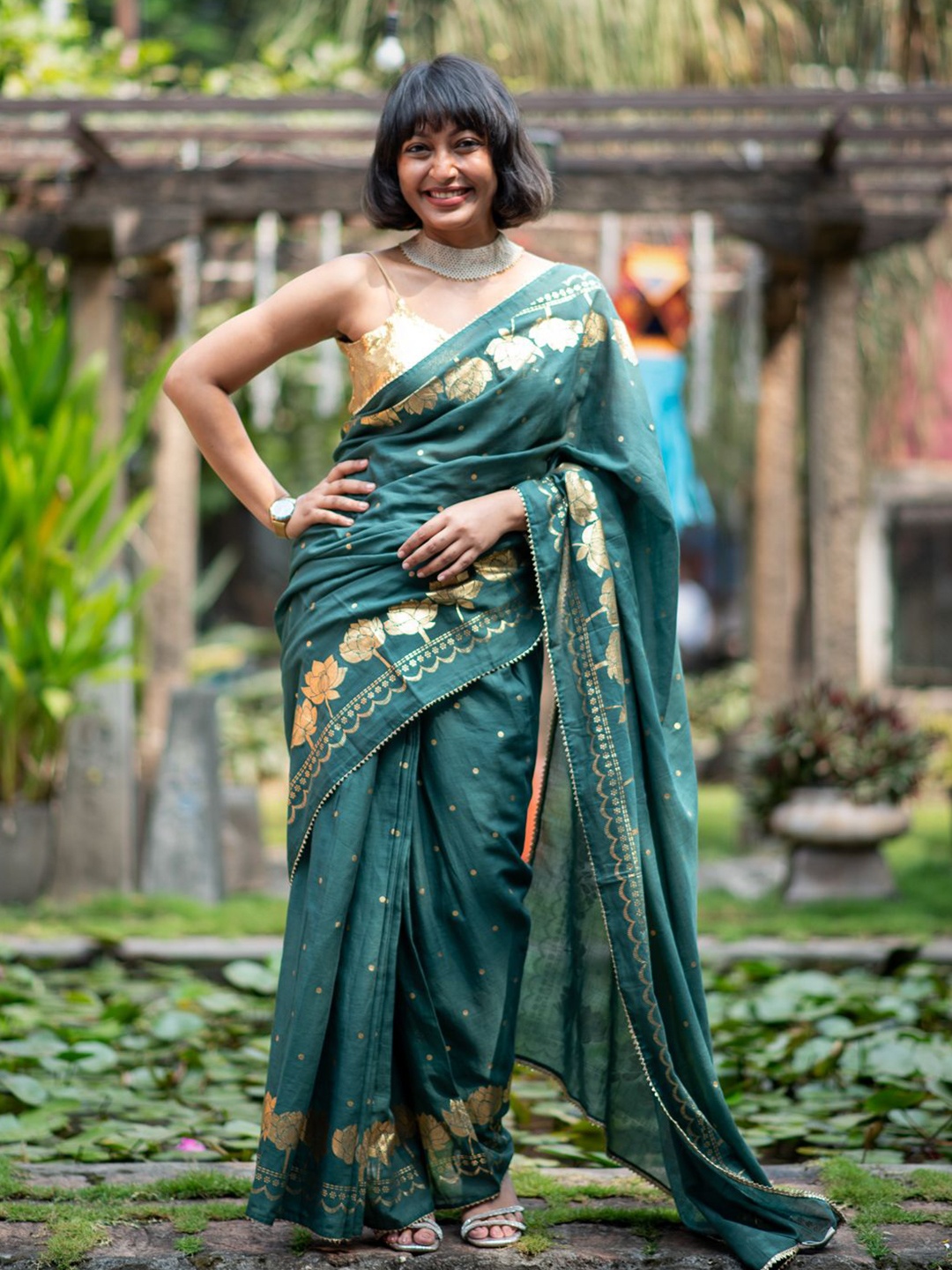 

Suta Floral Gotta Patti Ready to Wear Saree, Green