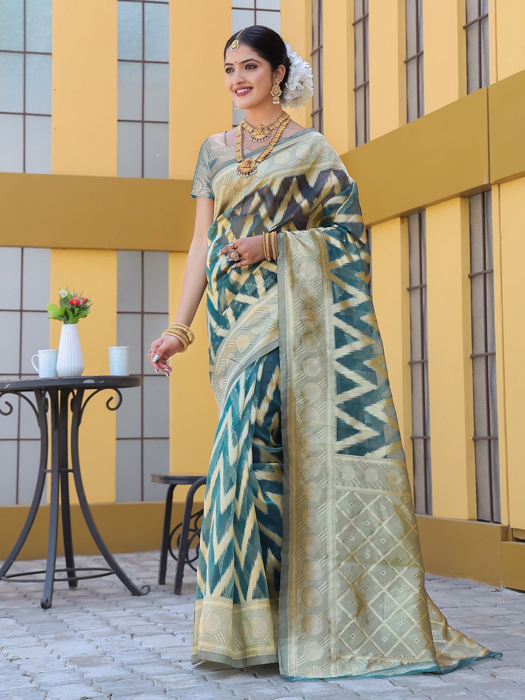 

Fashion Ritmo Organza Saree, Green