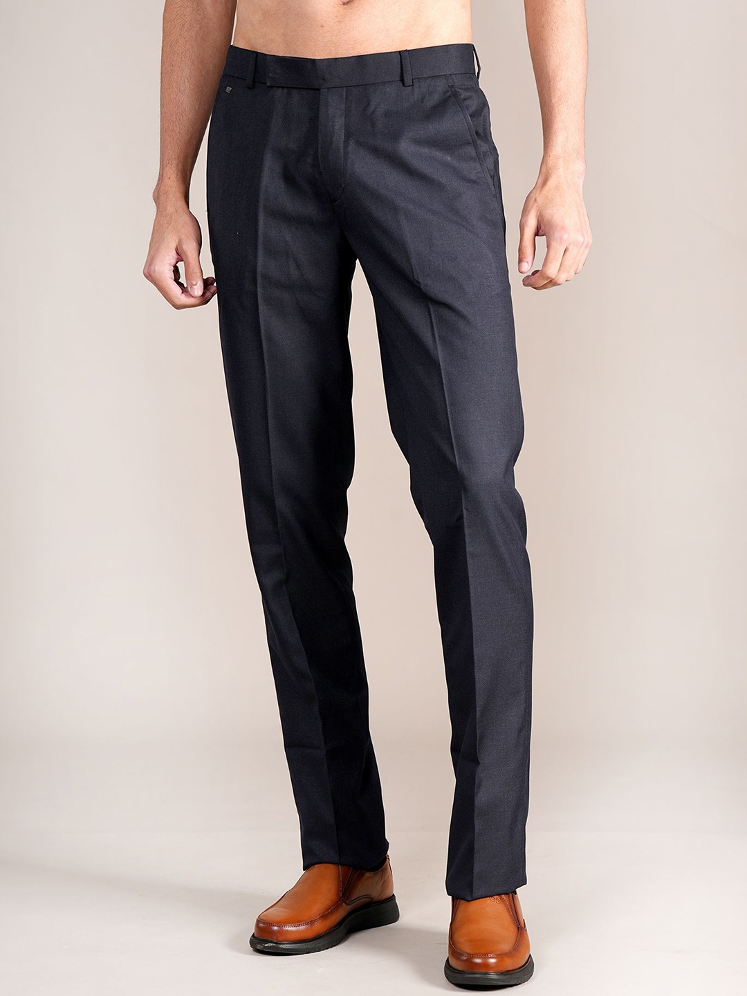 

Cantabil Men Mid-Rise Formal Trouser, Navy blue