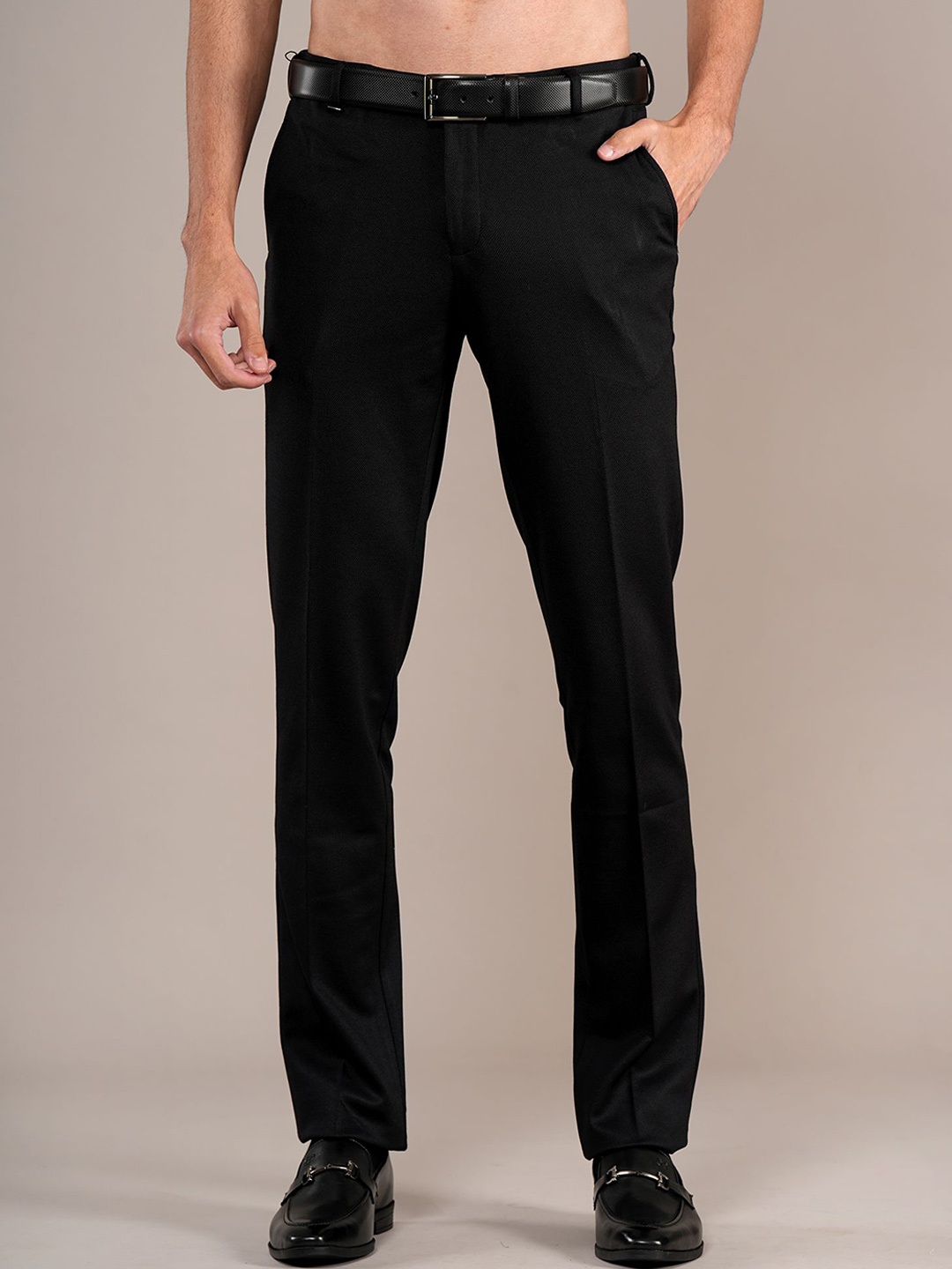 

Cantabil Men Mid-Rise Regular Fit Formal Trousers, Black