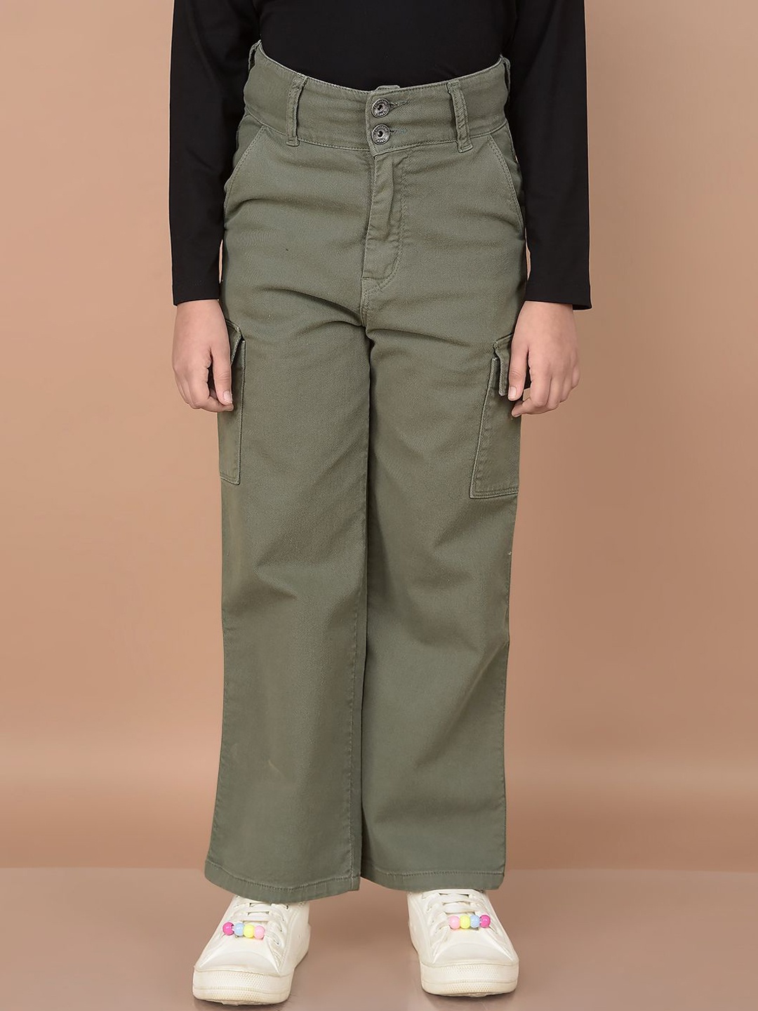 

Crimsoune Club Girls Cotton Relaxed Fit Stretchable Jeans, Olive