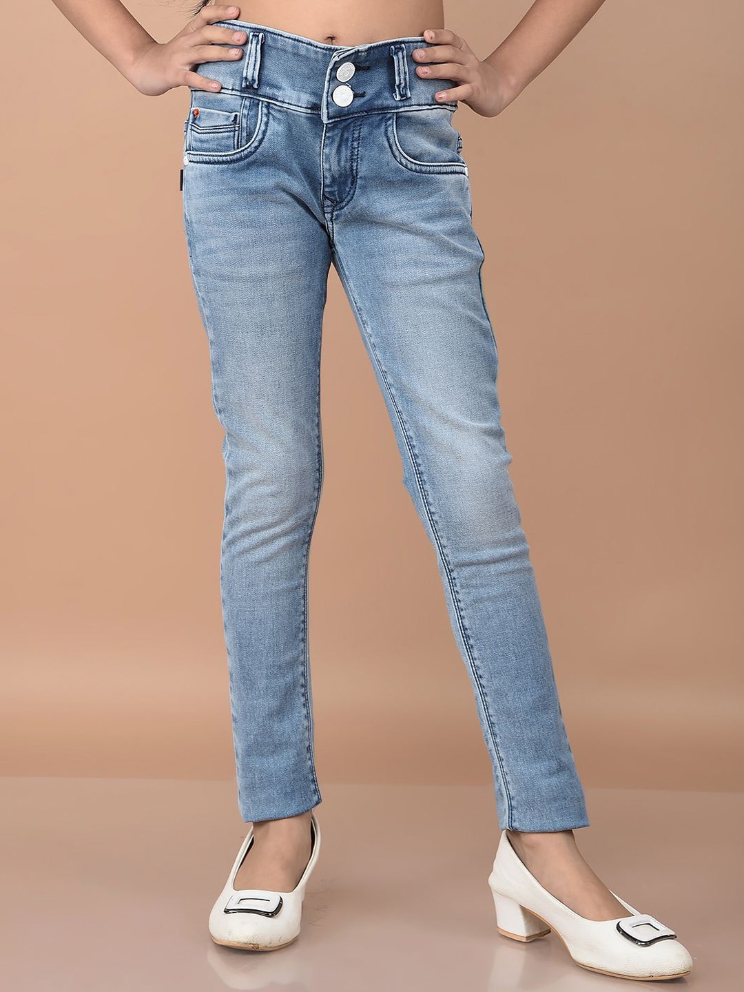 

Crimsoune Club Girls Slim Fit Light Fade Mid-Rise Stretchable Jeans, Blue