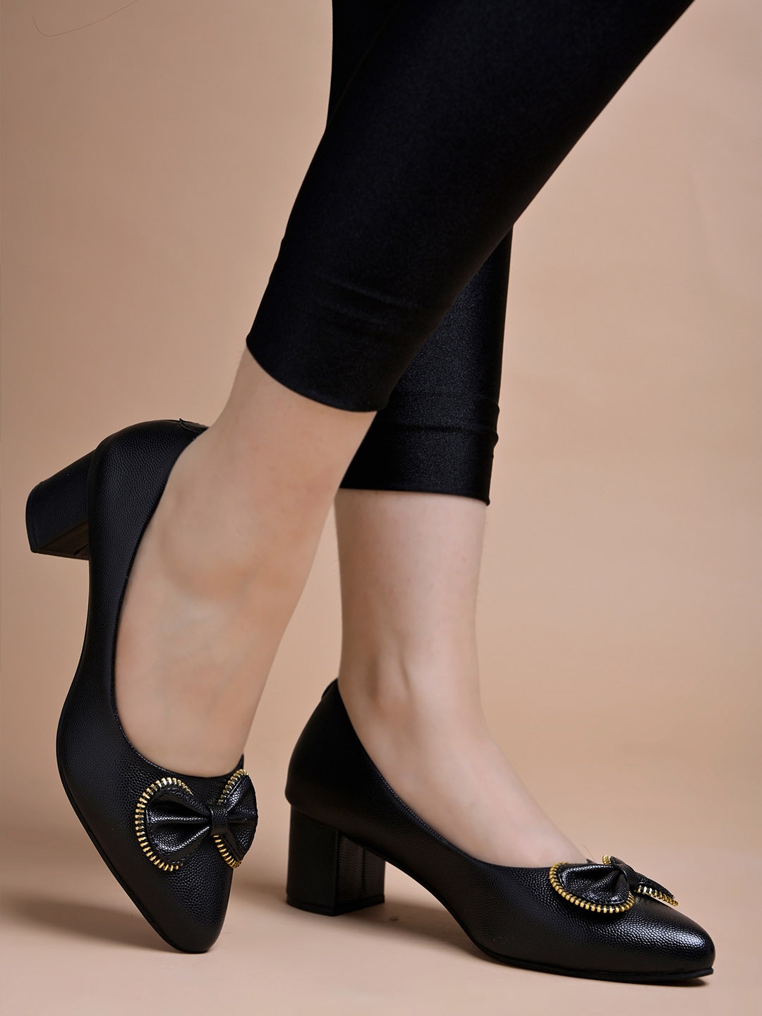 

Shoetopia Women Pointed Toe Block Heel Pumps, Black