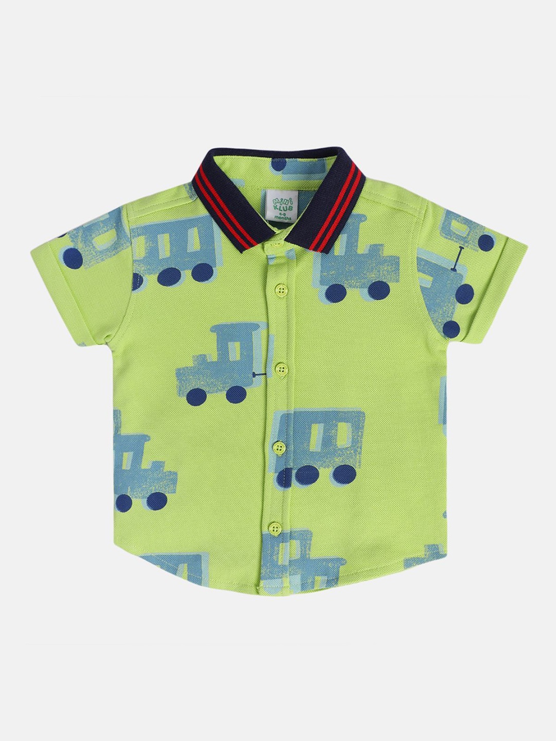 

MINI KLUB Boys Spread Collar Graphic Printed Cotton Casual Shirt, Green