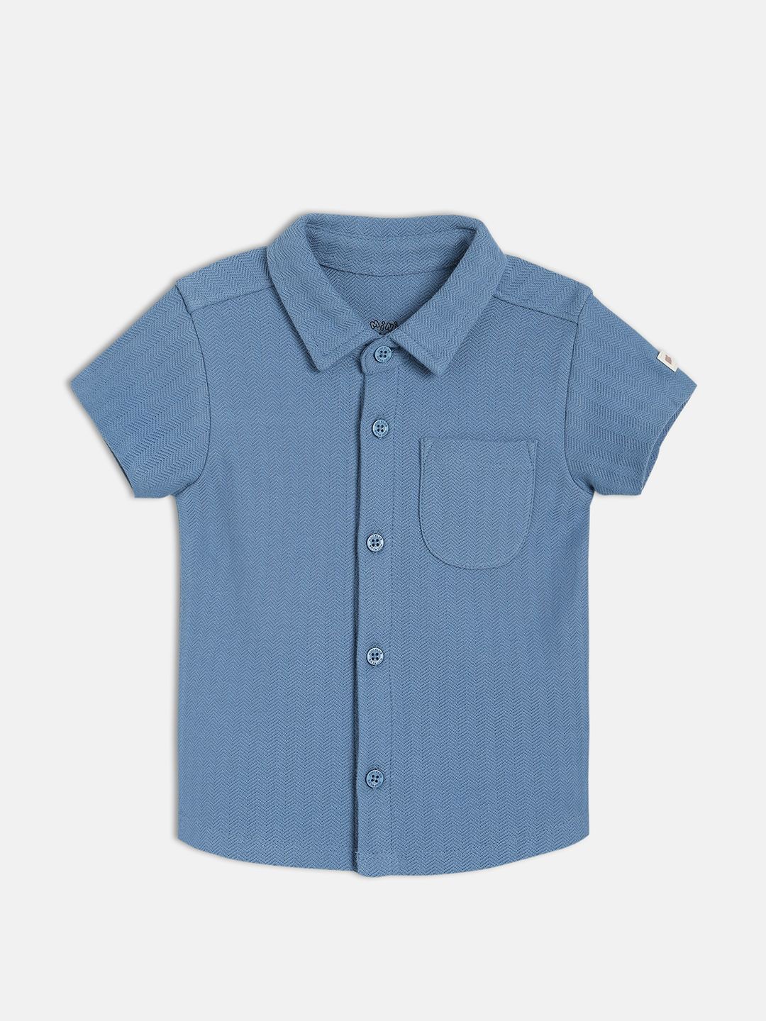 

MINI KLUB Boys Spread Collar Textured Cotton Casual Shirt, Blue