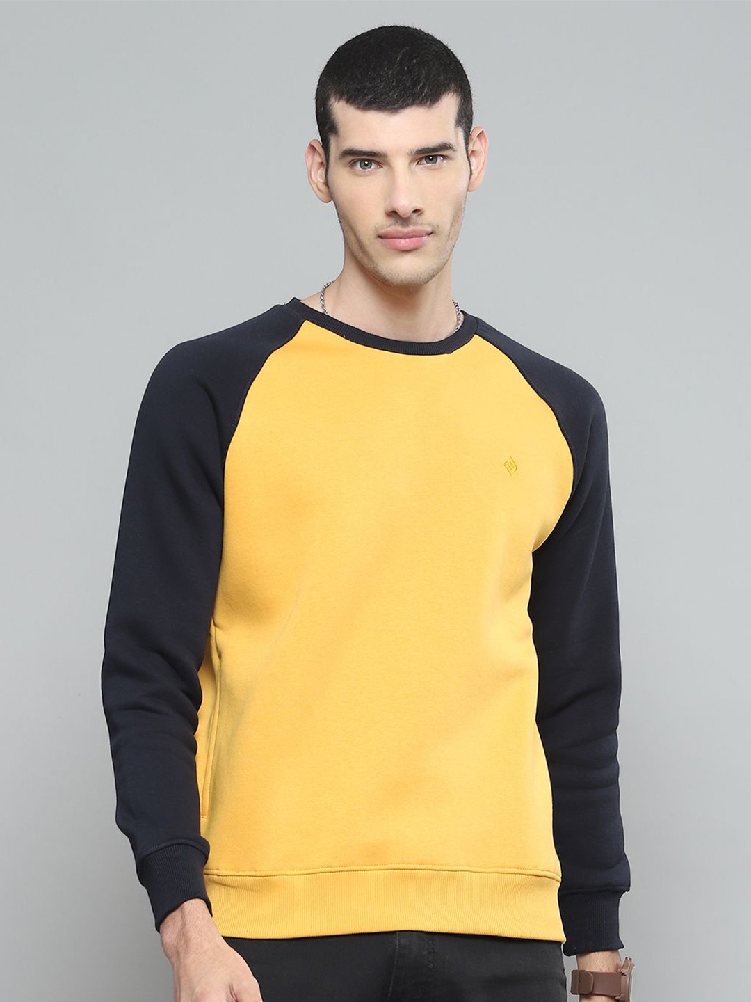 

Cloak & Decker Men Colourblocked Sweatshirt, Mustard