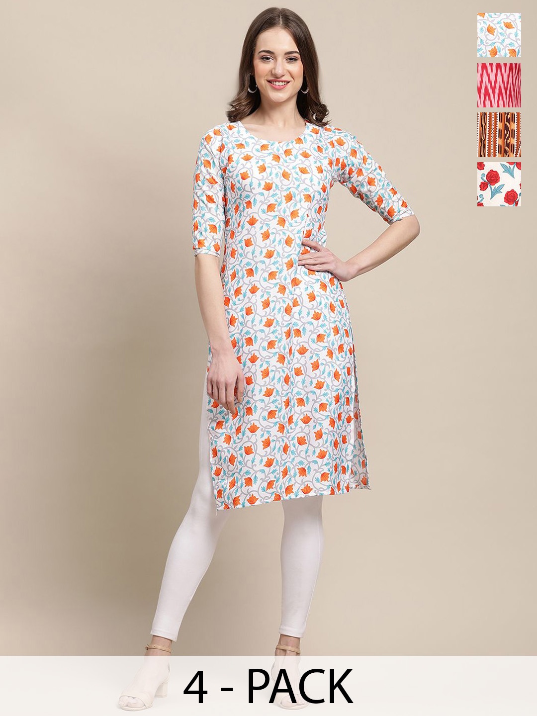 

7Threads Women Ethnic Motifs Printed Sequinned Floral Crepe Kurta, Multi
