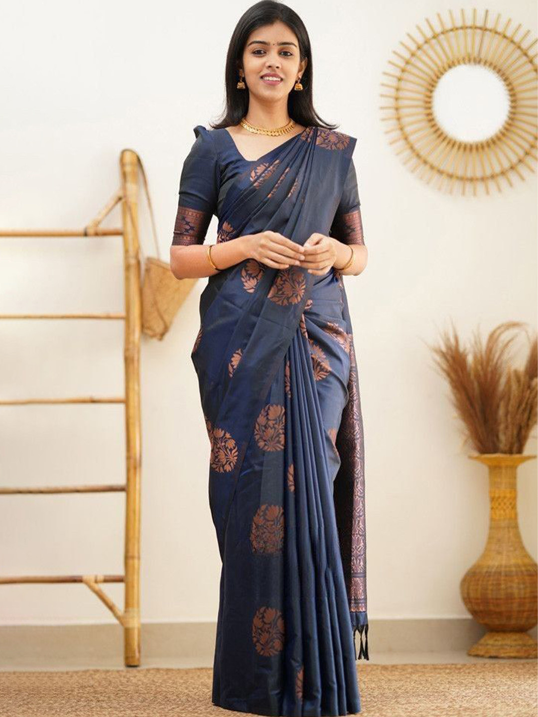 

Taslar Woven Design Zari Pure Silk Banarasi Saree, Blue