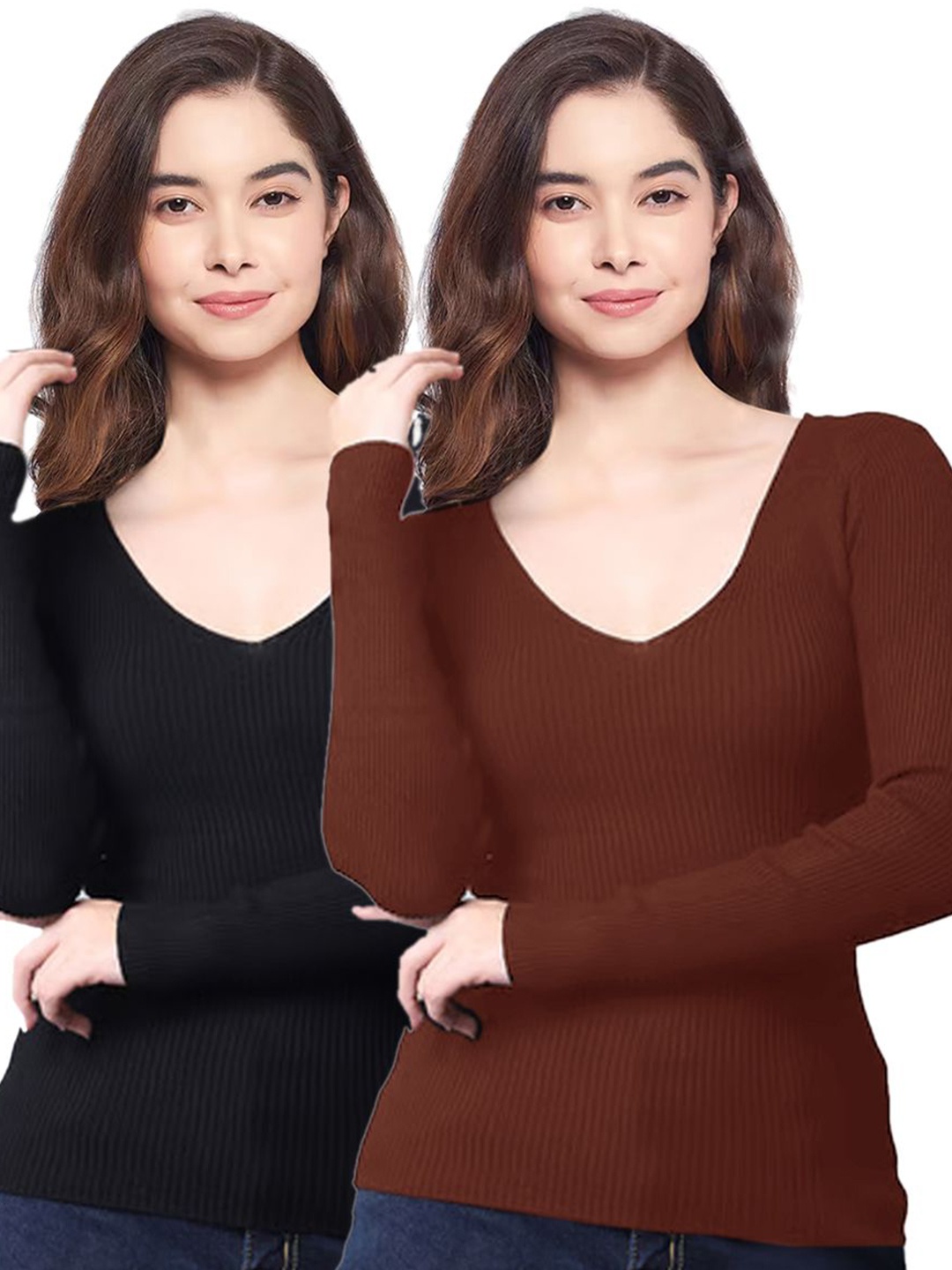 

Diving Deep Women Pack Of 2 V-Neck Top, Multi