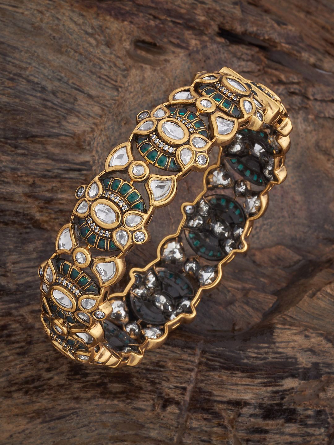

Kushal's Fashion Jewellery Victorian-Plated Kundan Studded Bangle, Gold