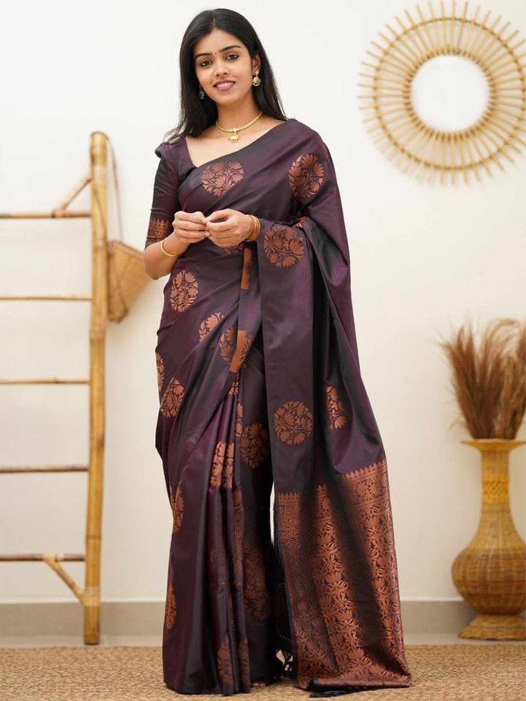 

Taslar Woven Design Zari Pure Silk Banarasi Saree, Purple