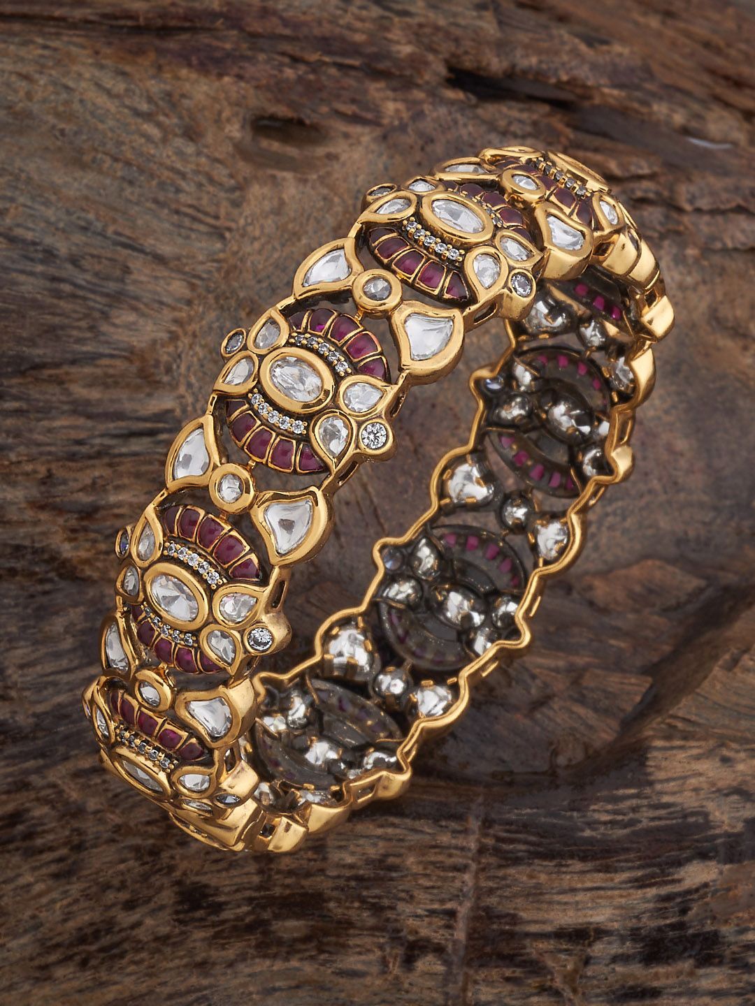 

Kushal's Fashion Jewellery Victorian-Plated Kundan Bangle, Red