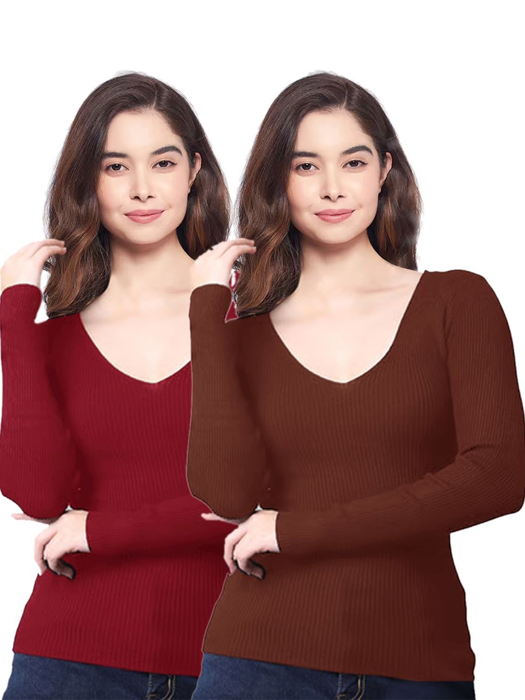 

Diving Deep Women Pack Of 2 V-Neck Top, Multi