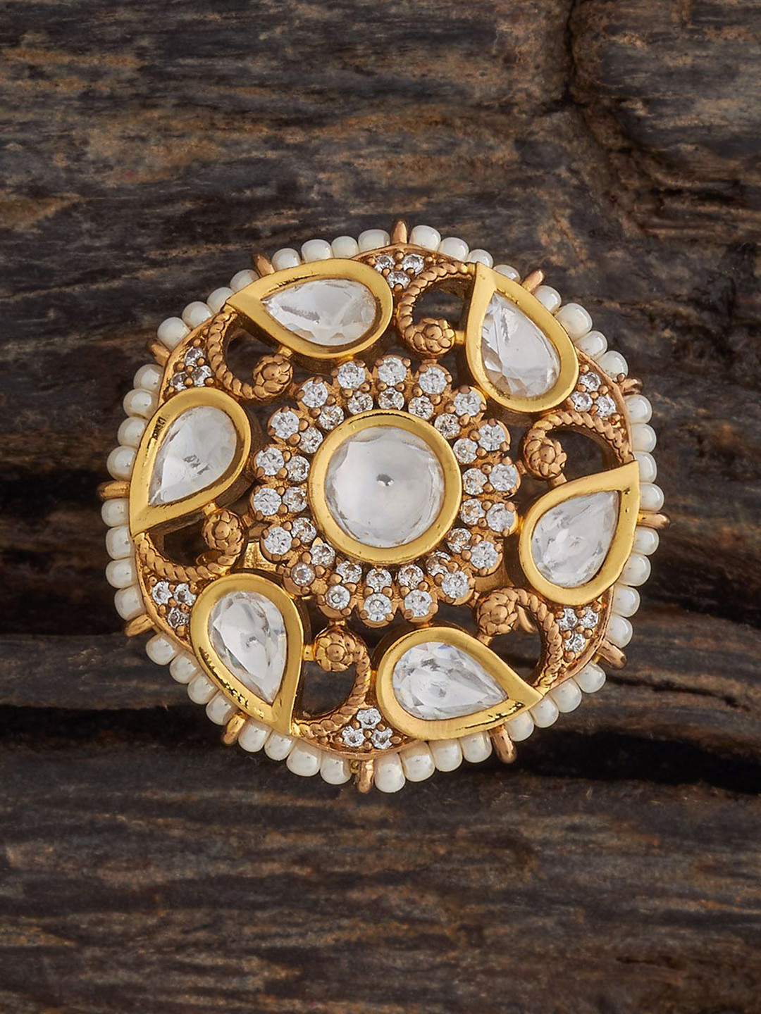 

Kushal's Fashion Jewellery Victorian-Plated Stone-Studded Adjustable Finger Ring, Gold