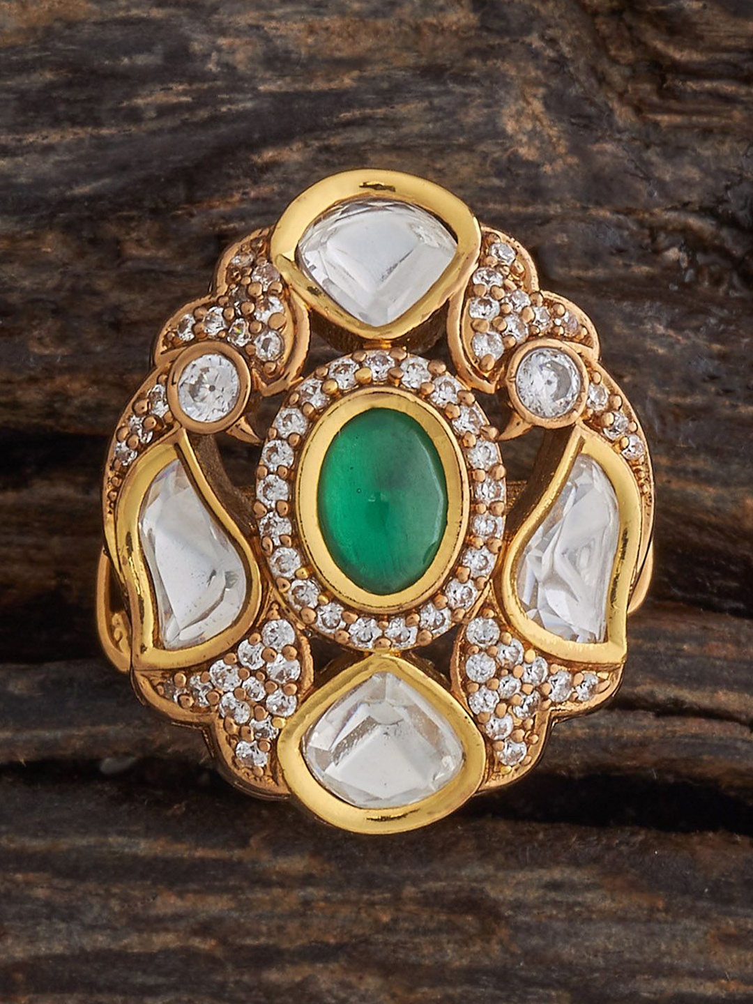 

Kushal's Fashion Jewellery Victorian Plated Kundan Stone Studded Finger Ring, Gold