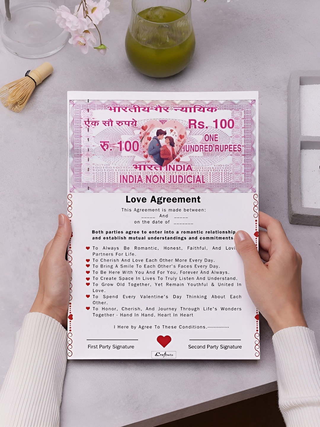 

eCraftIndia White and Pink Love Contract Agreement