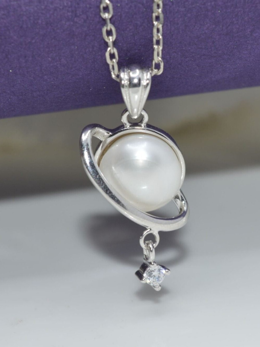 

Luxevogue Sterling Silver Rhodium-Plated Saturn Pearls Beaded Pendant