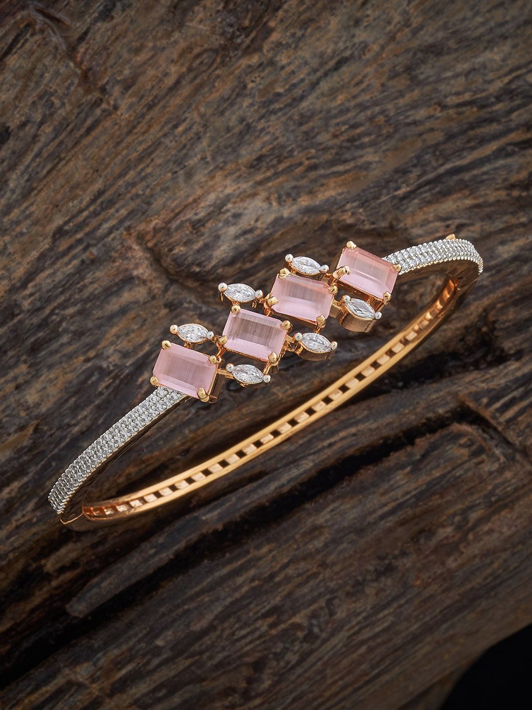 

Kushal's Fashion Jewellery Gold-Plated Cubic Zircon Studded Kada Bangle
