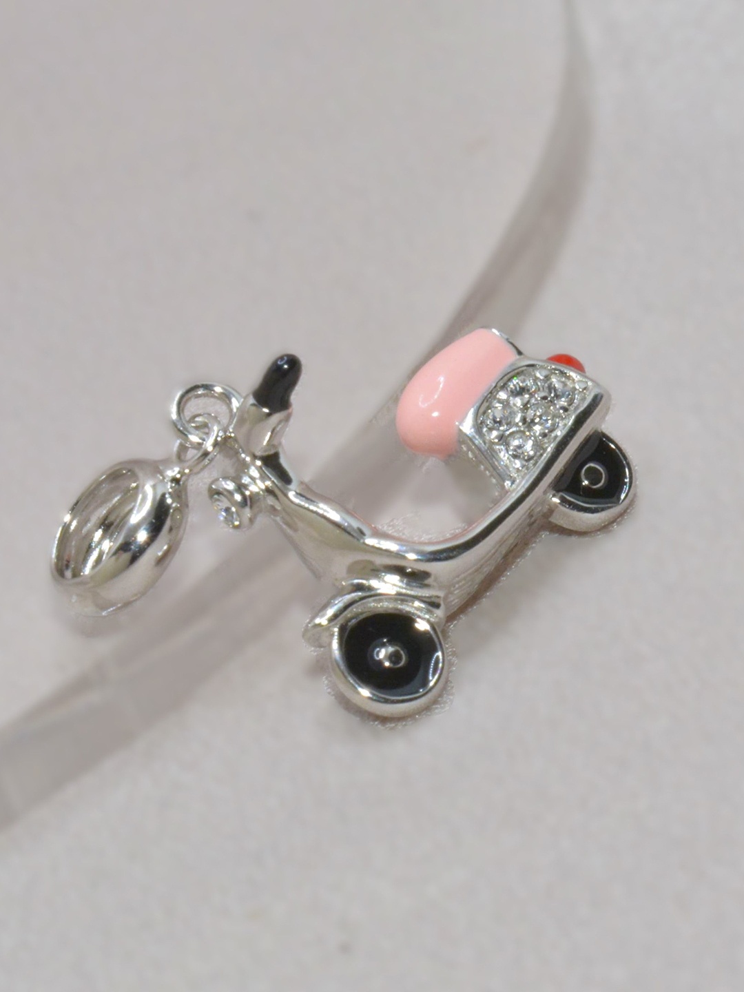 

Luxevogue 925 Sterling Silver Rhodium-Plated CZ-Stone Studded Retro Scooter Charm Pendant
