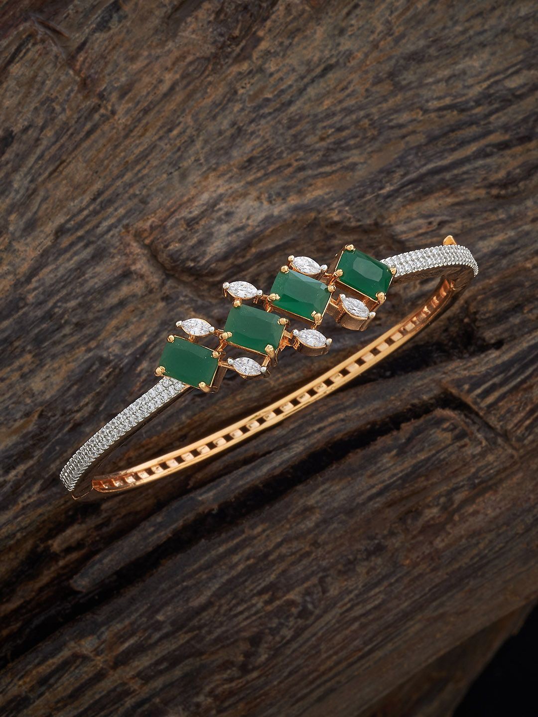 

Kushal's Fashion Jeweller Rhodium-Plated Zircon Kada Bangle, Green
