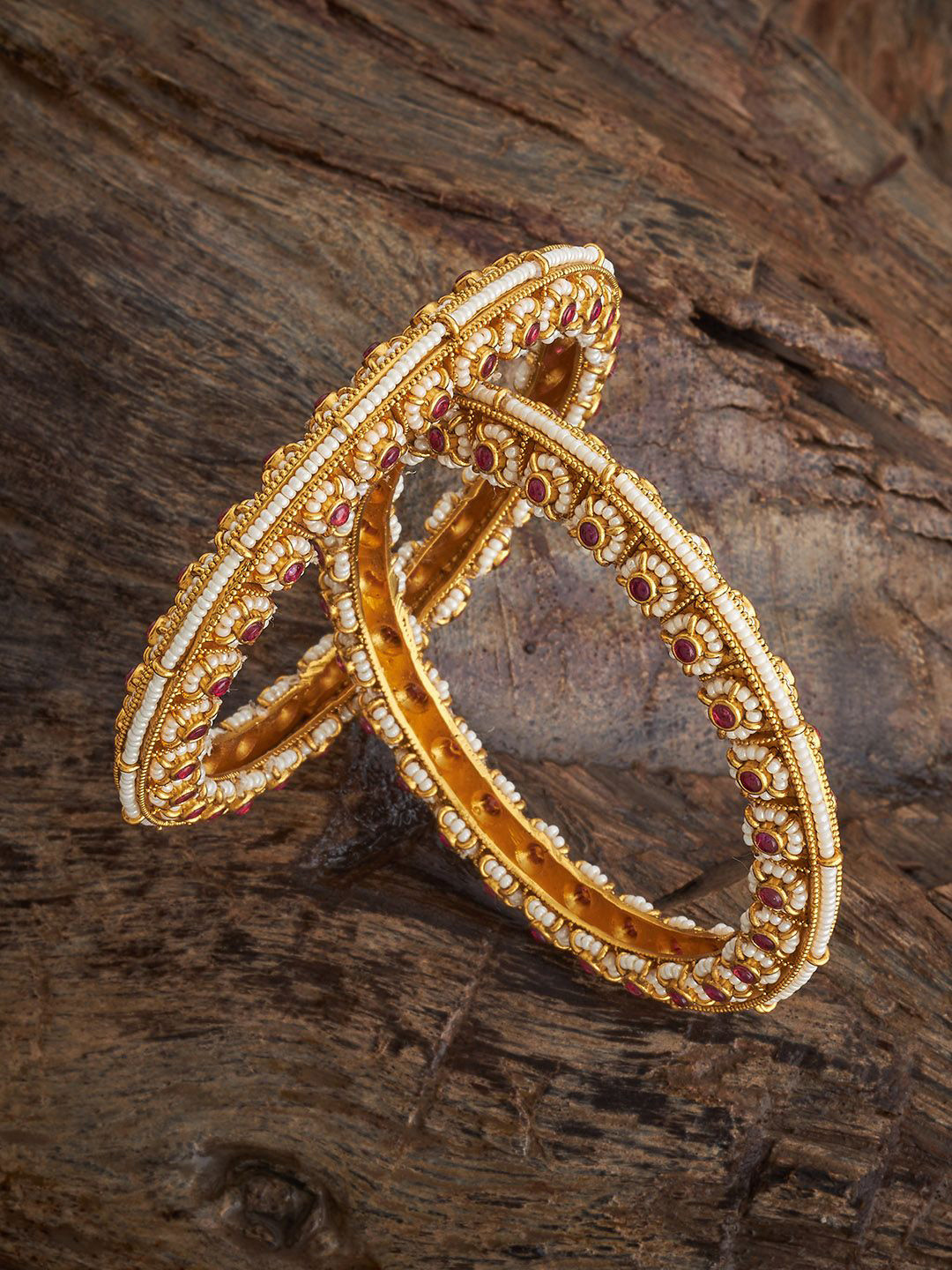 

Kushal's Fashion Jewellery Pack Of 2 Gold-Plated Artificial Stone Studded & Beaded Bangles