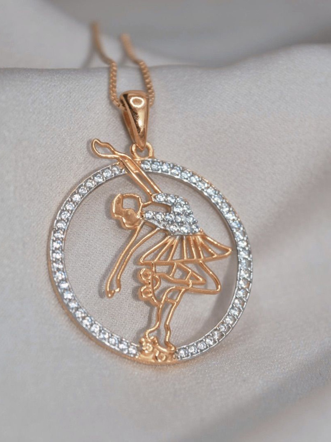 

Luxevogue Rose Gold-Plated CZ Studded Skater Girl Circular Pendant With Chain