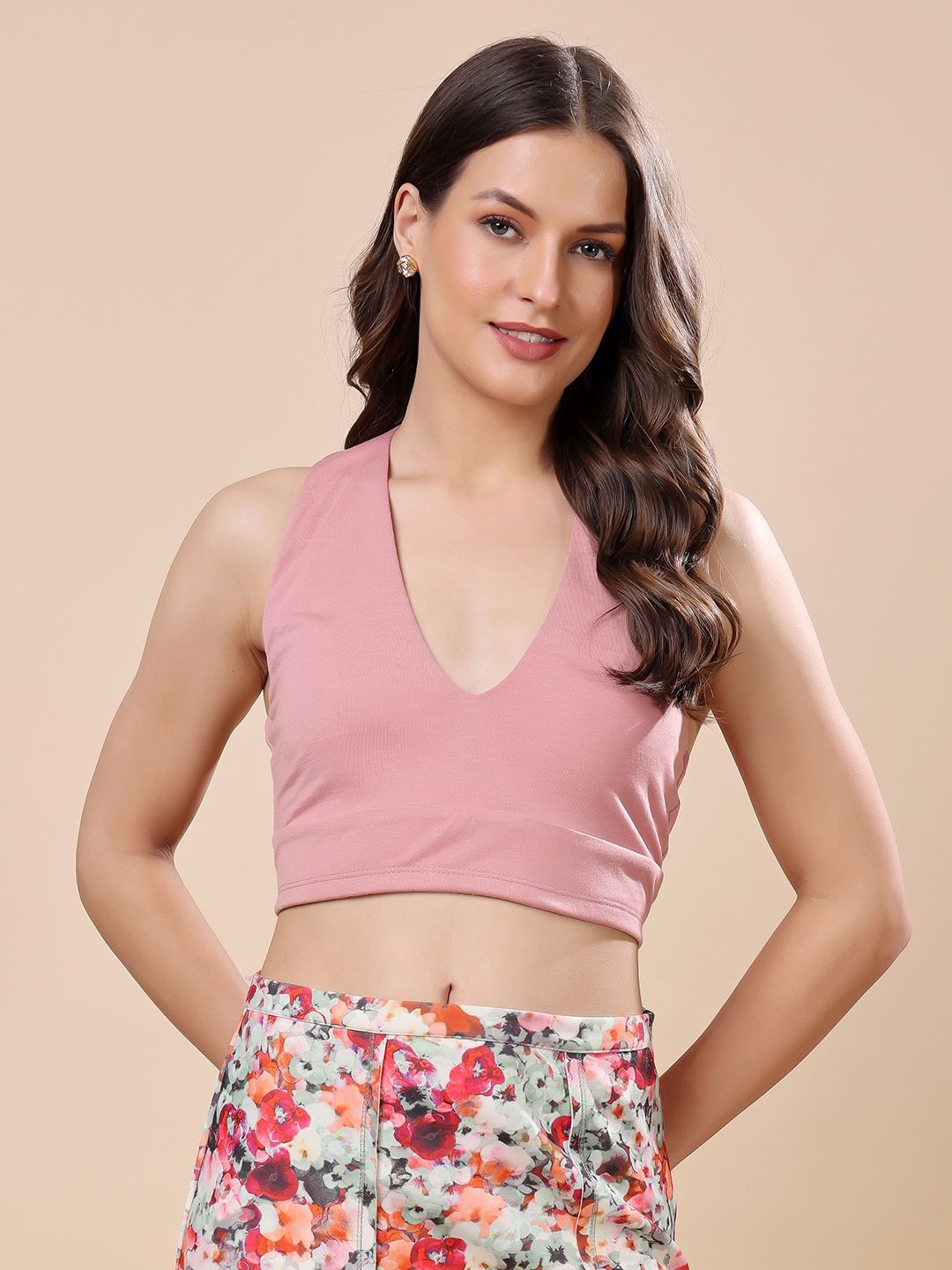 

SCORPIUS Halter Neck Cotton Crop Top, Pink