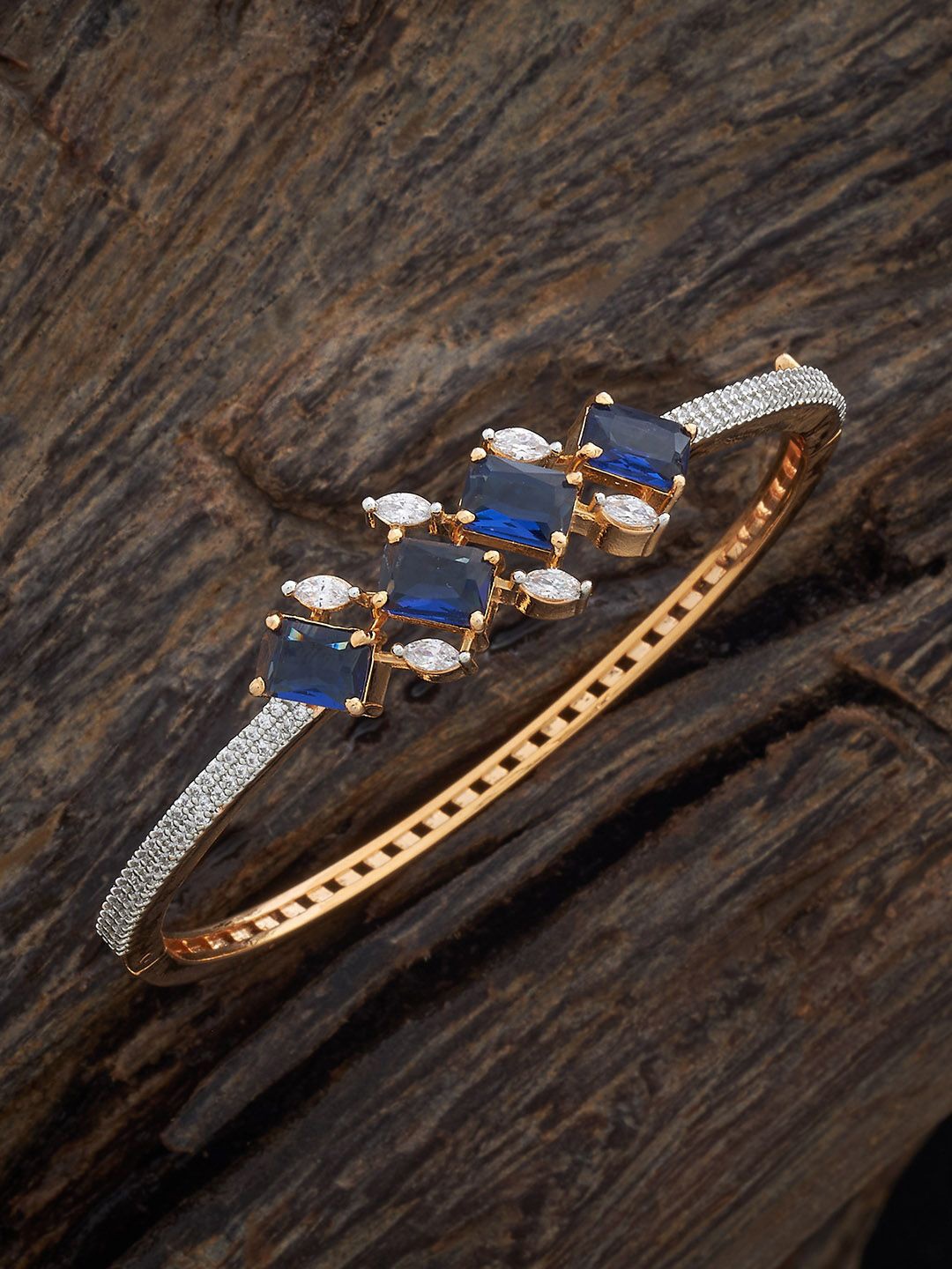 

Kushal's Fashion Jewellery Rhodium-Plated Cubic Zircon Studded Kada Bangle, Blue