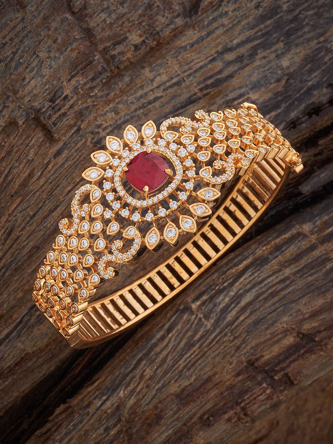 

Kushal's Fashion Jewellery Gold-Plated Cubic Zircon Studded Kada Bangle