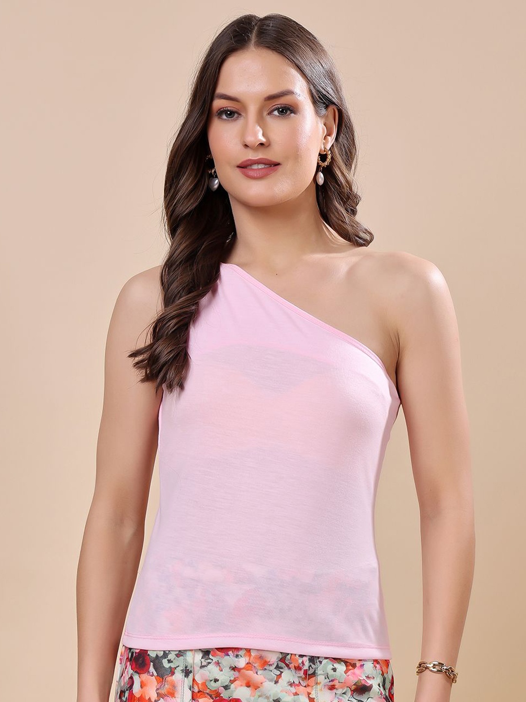 

SCORPIUS Women One Shoulder Cotton Top, Pink